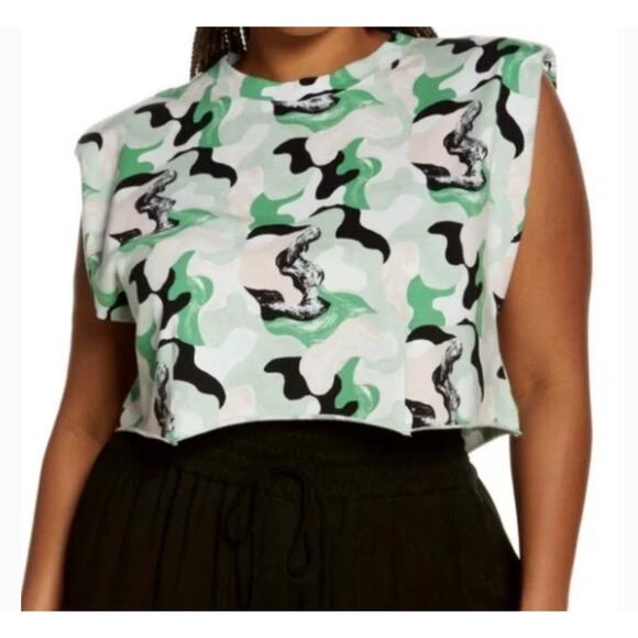 Nordstrom Open Edit Green Pink Black Astract Camo Muscle Tank Top Size XS - Picture 1 of 11